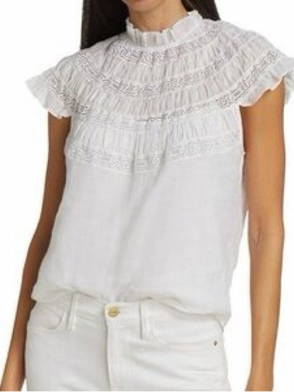 Frame gorgeous White Lace-Yoke Cap Sleeve blouse - matching cami included